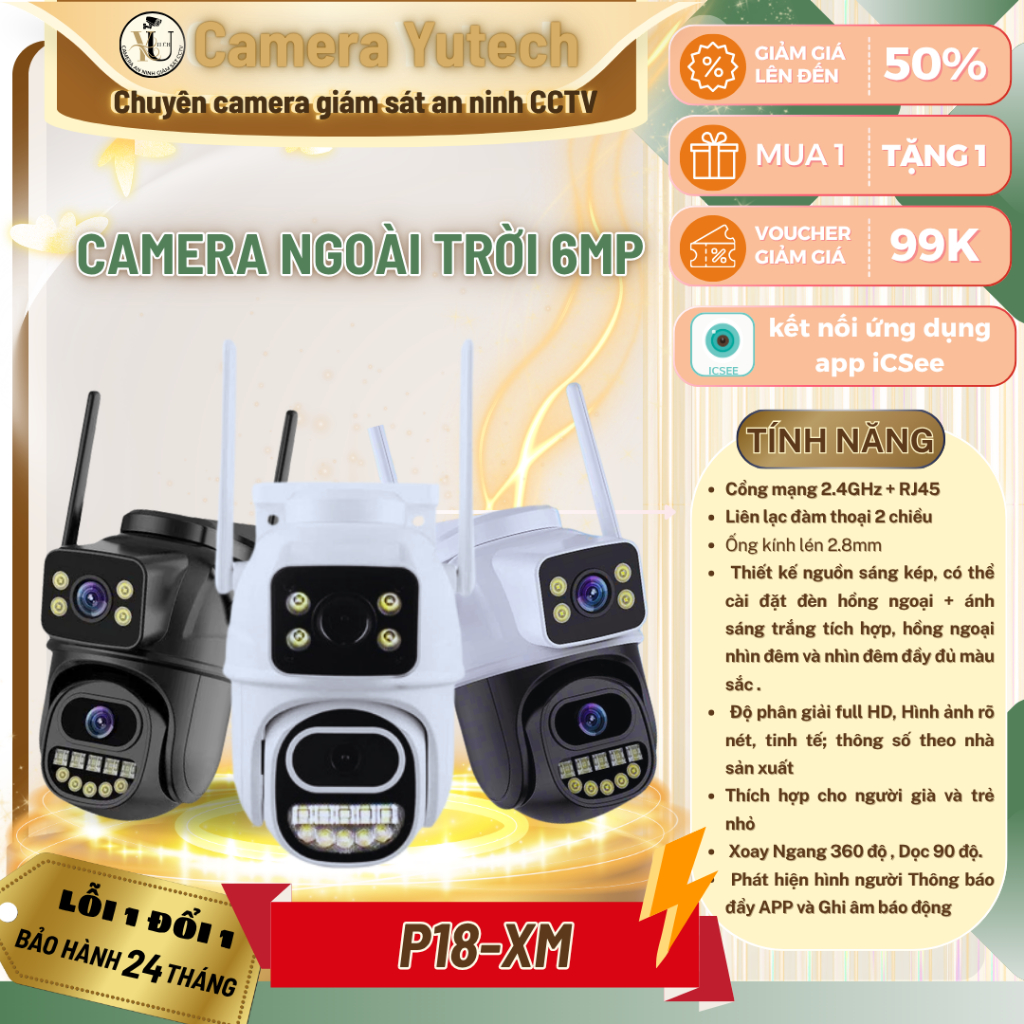 Camera iCSee P18-XM Camera 2 mắt 2 khung hình - đàm thoại 2 chiều - giám sát theo dõi từ xa