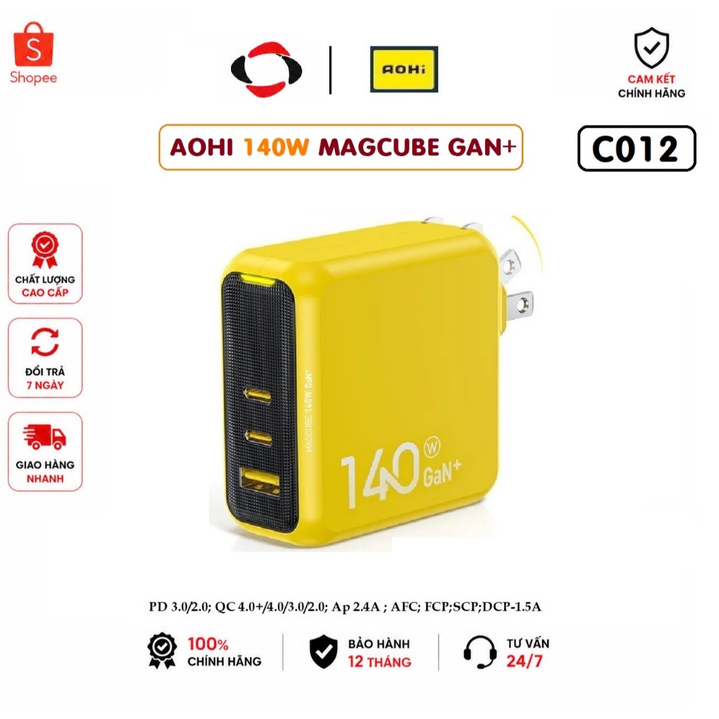 Củ Sạc Aohi 140W Magcube GaN+ AOC-C012 | 2C1A | PD 3.1 | UFCS