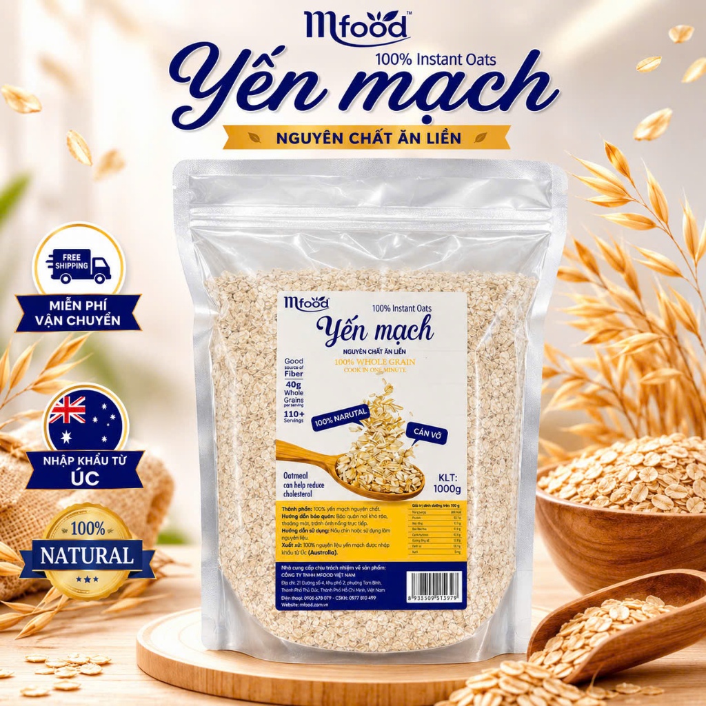 Yến Mạch Mfood Tiện Lợi Món Quà Sức Khỏe túi 1kg (Cán vỡ)