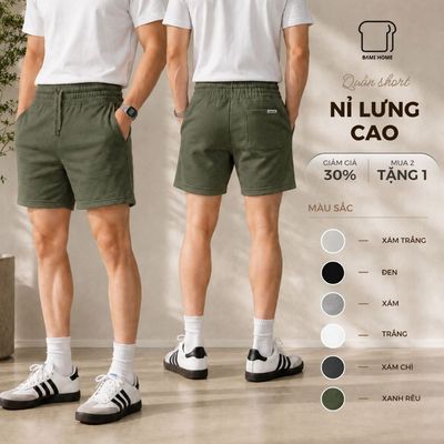 Quần short thể thao nam basic BAMIHOME, chất vải nỉ chân cua khô thoáng, lưng thun 8cm co giãn QN082