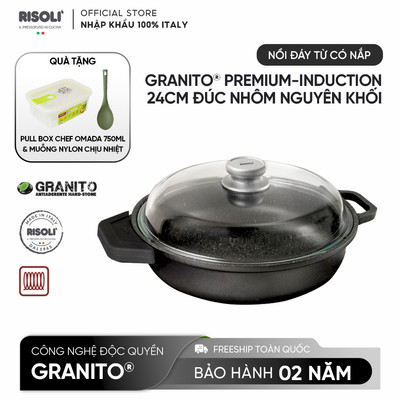 Risoli Italy Granito Premium-Induction – Nồi nhôm đúc đáy từ 24 cm có nắp kính & tay cầm tháo rời