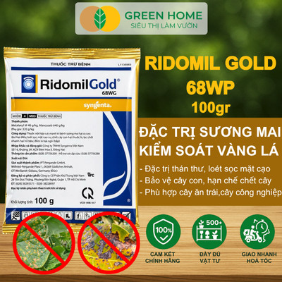 Chế Phẩm Trừ Bệnh Ridomil Gold 68WG GreenHome, Syngenta, Gói 100gr, Đặc Trị Sương Mai, Thán Thư
