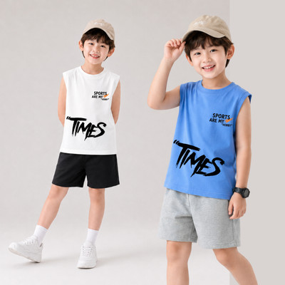 Bộ ba lỗ cho bé trai in chữ TIMES, chất liệu cotton size từ 15-40kg Quần áo trẻ em nam Loza Kids BL701
