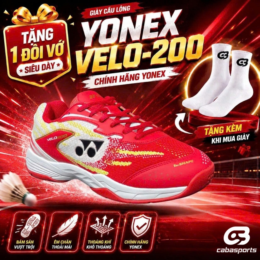 [ TẶNG 1 ĐÔI VỚ ] Giày cầu lông Yonex VELO 200 chính hãng chất lượng giá tốt