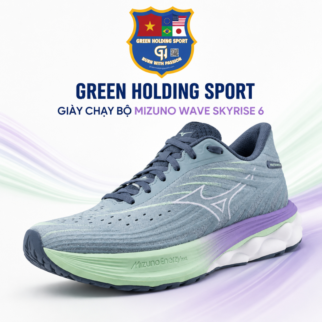 Giày Chạy Bộ Mizuno Wave SkyRise 6 - Giày Chạy Hàng Ngày Nam/Nữ, Đệm Êm, Công Nghệ Mizuno Wave Hỗ Tr