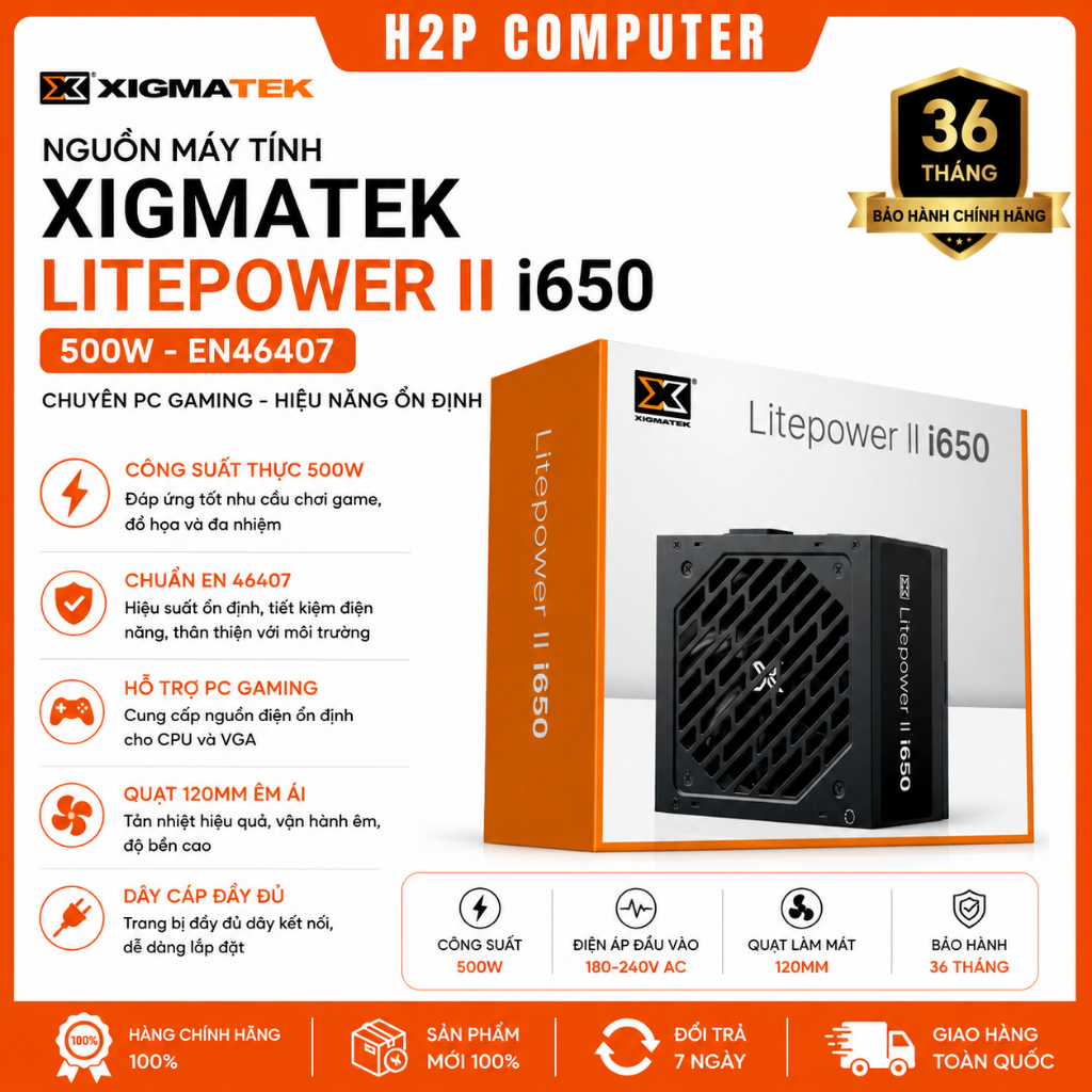 Nguồn máy tính Xigmatek 500W Litepower II i650 chuyên PC Gaming - Bảo hành 36 Tháng
