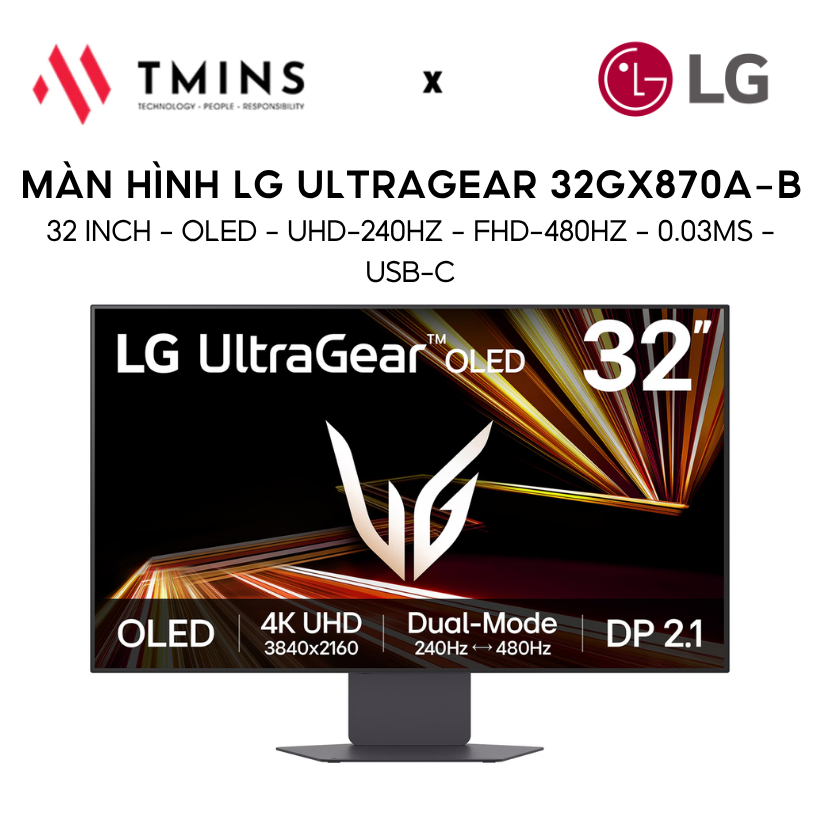 Màn hình LG UltraGear 32GX870A-B (32 inch, OLED, UHD-240Hz, FHD-480Hz, 0.03ms, USB-C) - Chính hãng