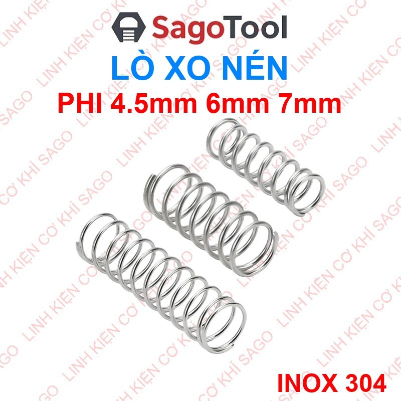 Lò Xo Nén Inox 304 Phi 4.5mm / 6mm / 7mm - Lò Xo Thép Không Gỉ Dài 20mm/25mm/30mm/40mm