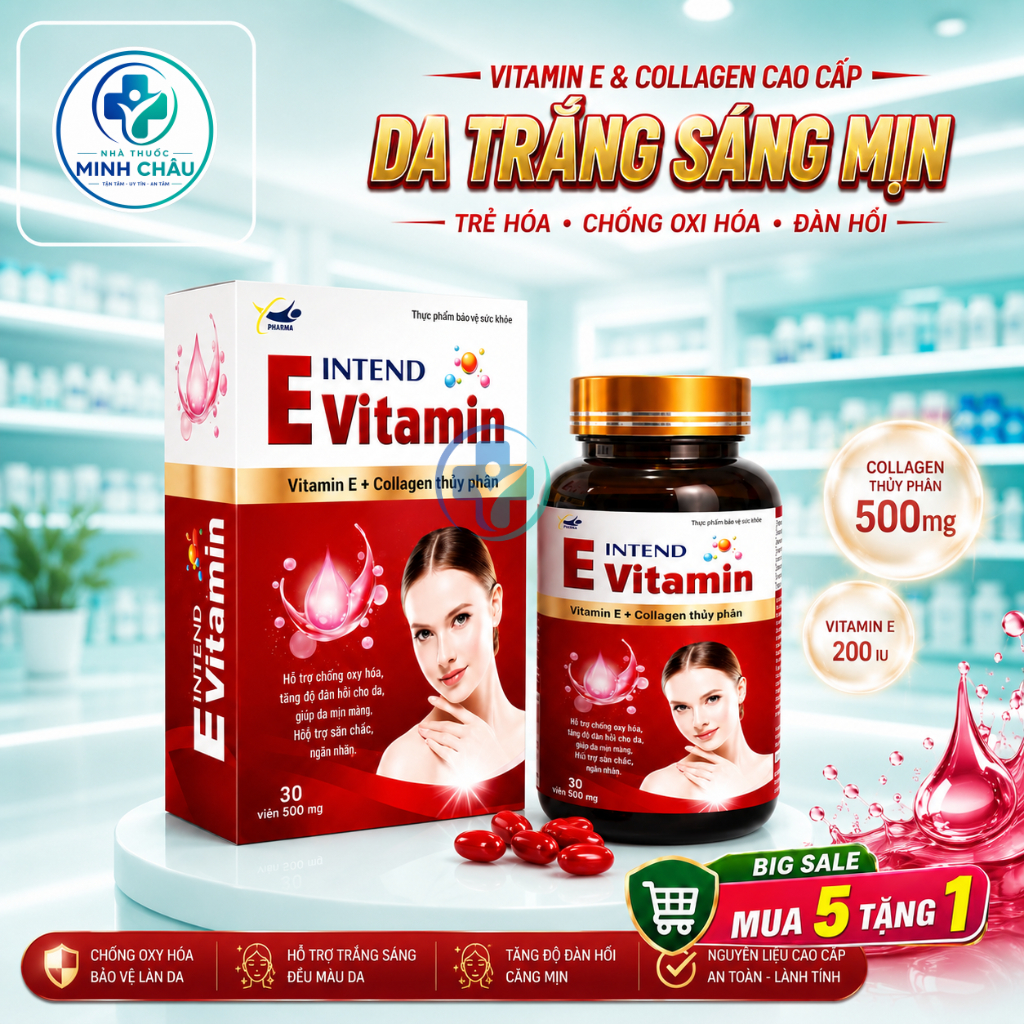 Viên Uống Collagen Vitamin E Intend - Hỗ Trợ Trắng Da Mờ Nám Chống Lão Hóa Căng Mịn Da 30 Viên
