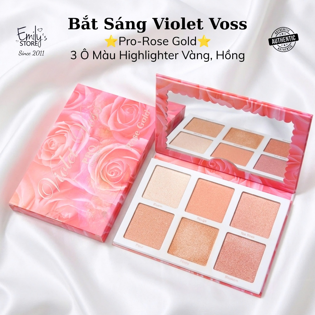 [Thanh Lý] Bắt Sáng Violet Voss Pro Rose Gold Highlighter Palette. Bảng Highlight. Nhũ Màu Vàng Hồng