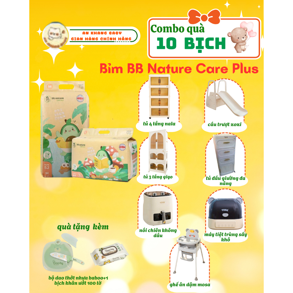 Combo 10 Bịch Tã Dán/Quần BB Nature Care Plus An Khang Baby Sợi Tre Hữu Cơ, Co Giãn 360°,Size NB-4XL