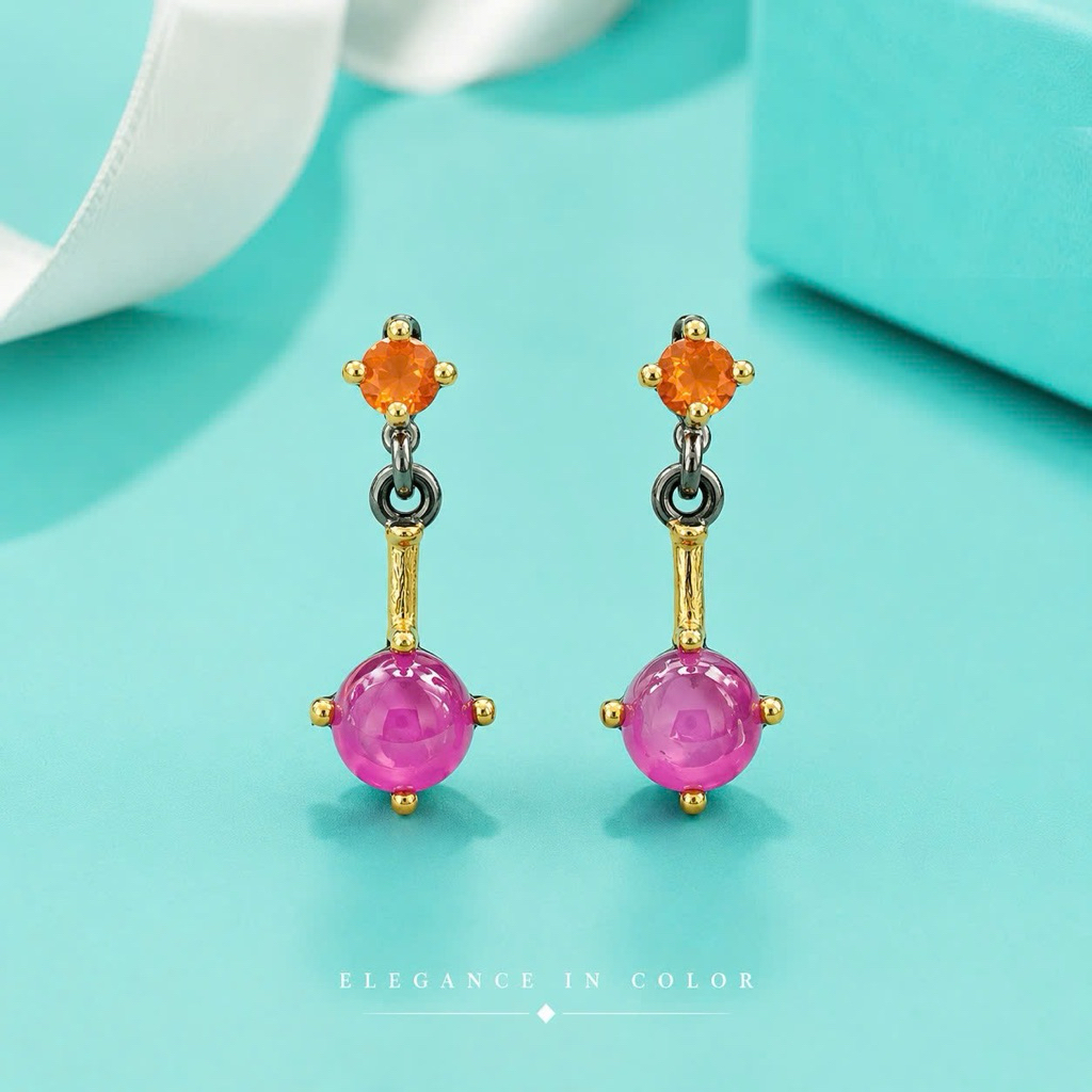 Ruby silver Earing / Khuyên tai bạc cao cấp đá Ruby
