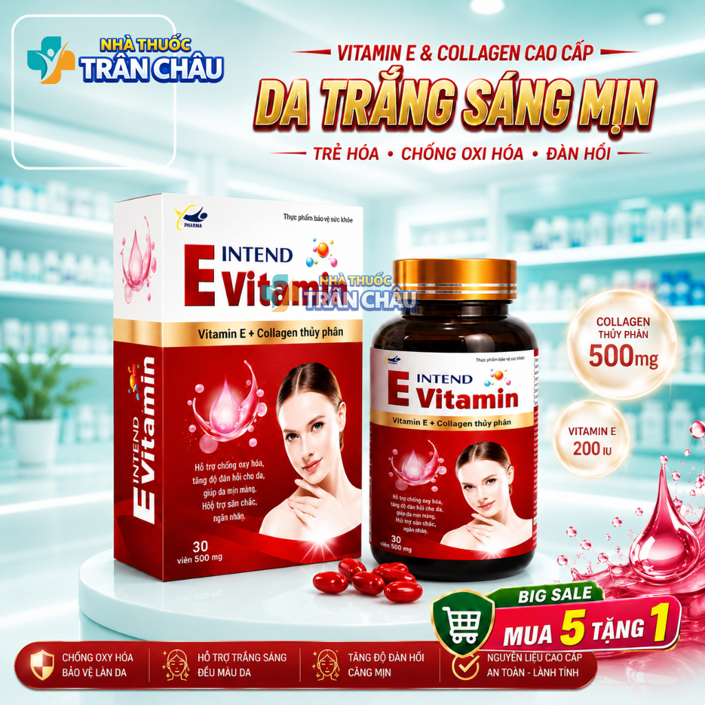 Viên Uống Collagen Vitamin E Intend - Hỗ Trợ Trắng Da Mờ Nám Chống Lão Hóa Căng Mịn Da 30 Viên