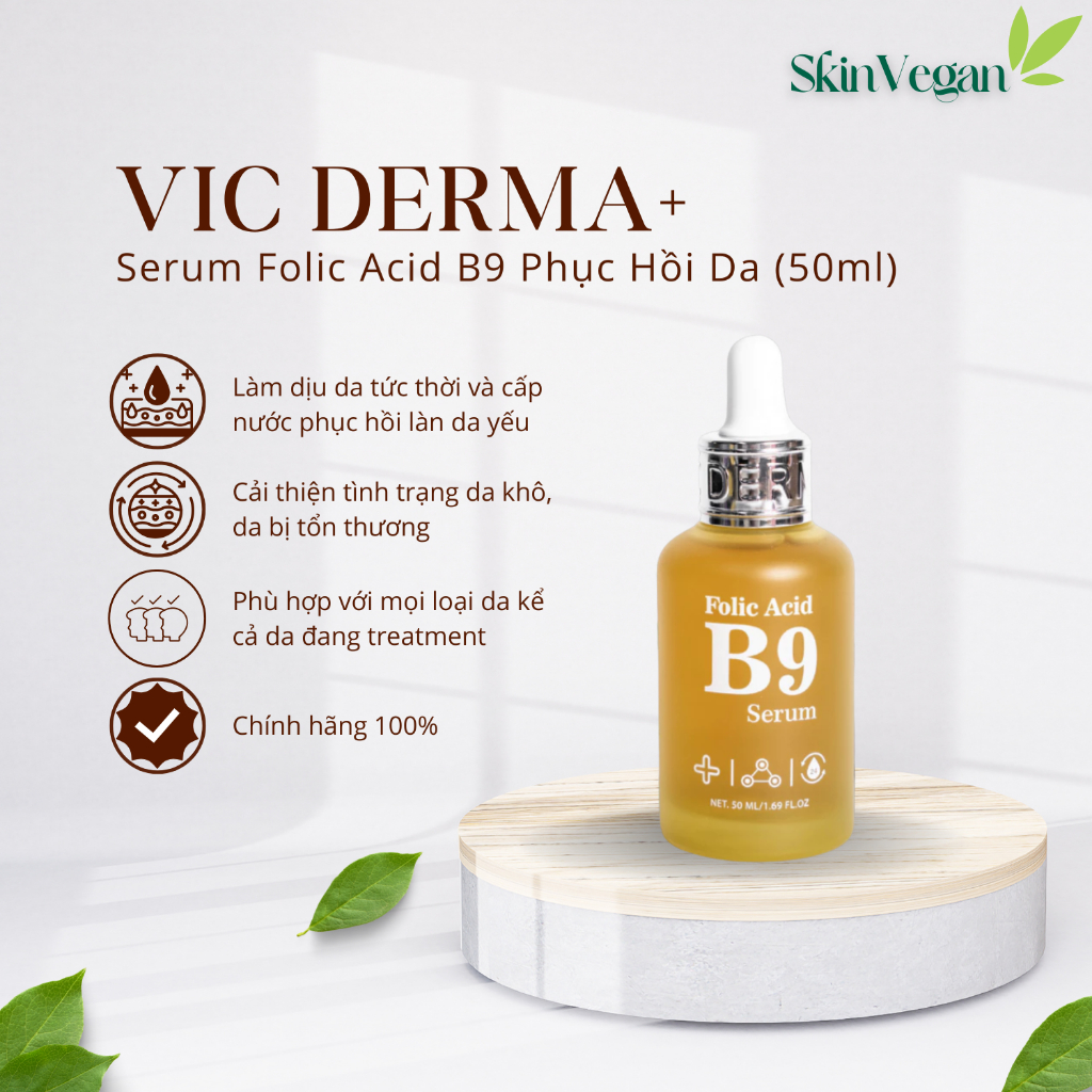 Serum B9 VIC DERMA+ Folic Acid B9 Serum 50ml Phục Hồi Da Sau Mụn Làm Dịu Da Nhạy Cảm