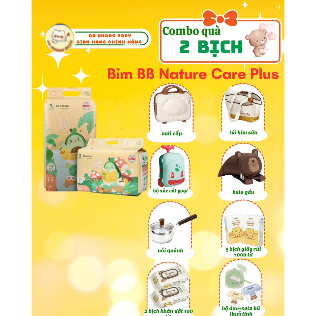 Combo 2 Bịch Tã Dán/Quần BB Nature Care Plus An Khang Baby Sợi Tre Hữu Cơ, Co Giãn 360°,Size NB-4XL