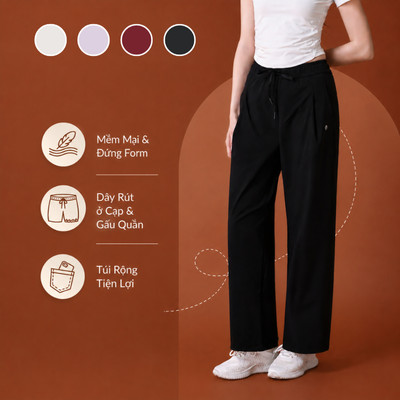 Quần Dài Nữ Ly Xếp LV26S04F313, Quần Gió Kaki Mỏng Nhẹ Ống Suông, Năng Động Dễ Phối