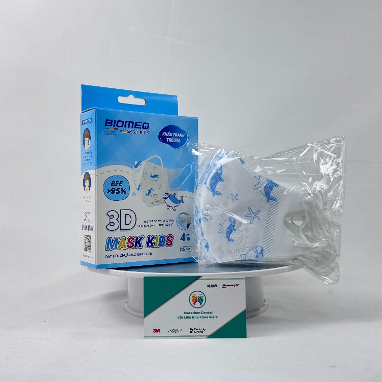 [HỘP] Khẩu trang y tế 4 lớp kháng khuẩn Biomeq Mask+ Trẻ em 1 hộp 15 cái | Marathon Dental