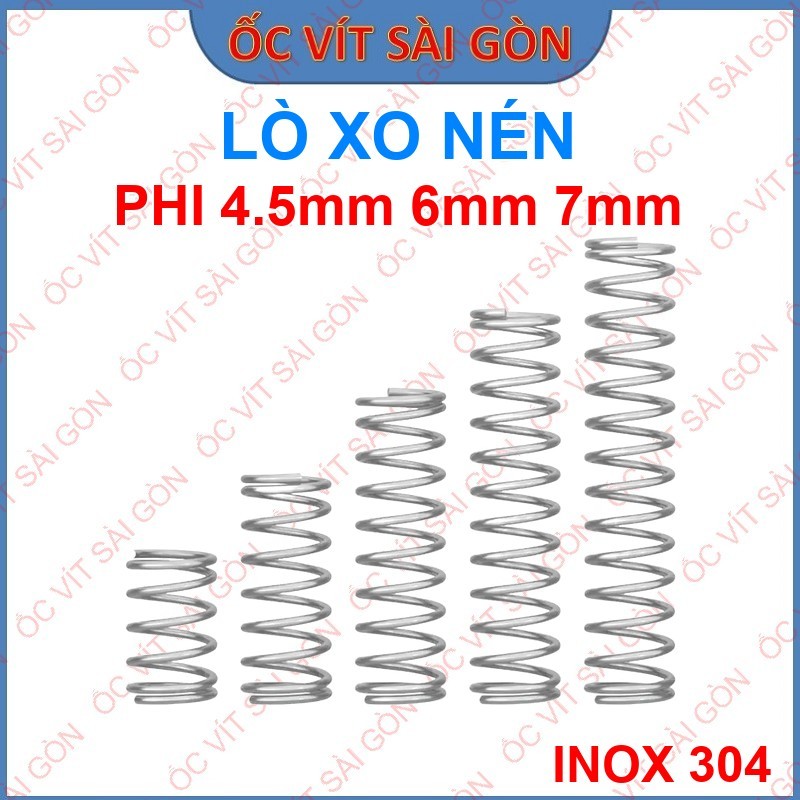 Lò Xo Nén Công Nghiệp Đủ Kích Thước Phi 4.5/6/7 mm - Lò Xo Thép Không Gỉ Dài 20mm 25mm 30mm 40mm