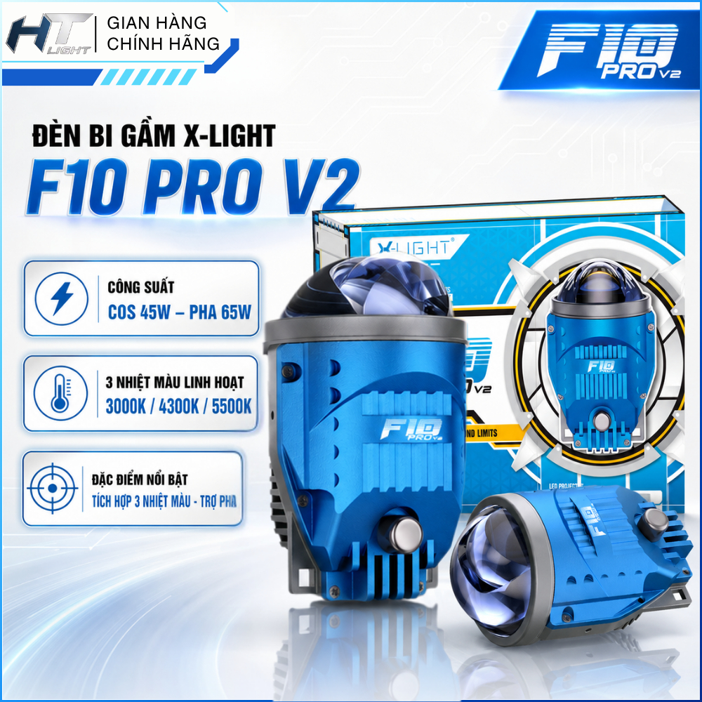 Đèn Bi Gầm X-Light F10 Pro V2 Chính Hãng - Bi Cầu LED 3.0 Inch Ô Tô Cos 45W Pha 65W Bảo Hành 2 Năm