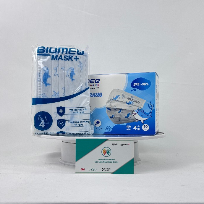 [HỘP] Khẩu trang y tế 4 lớp kháng khuẩn Biomeq Mask+ Trẻ em 1 hộp 50 cái | Marathon Dental
