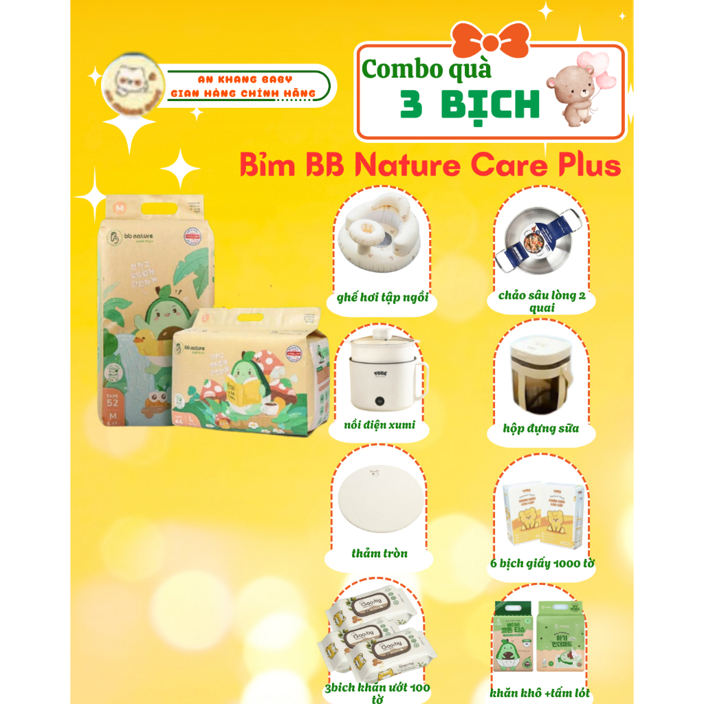Combo 3 Bịch Tã Dán/Quần BB Nature Care Plus An Khang Baby Sợi Tre Hữu Cơ, Co Giãn 360°,Size NB-4XL