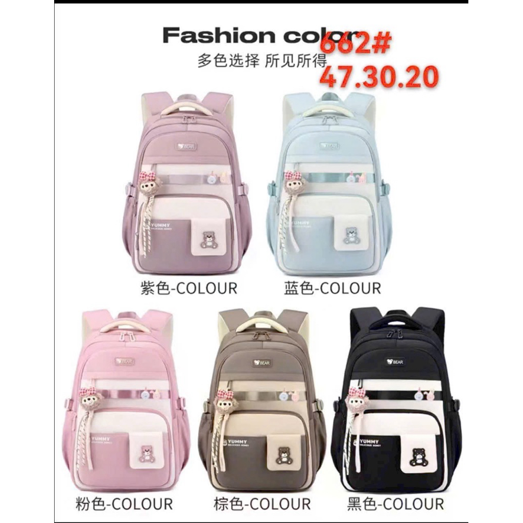 Balo Đi Học Nam Nữ Cấp 2 Cấp 1 Size Lớn 47cm Phối Màu Pastel Hàn Quốc + Kèm Móc Khóa Gấu Bông Yummy 