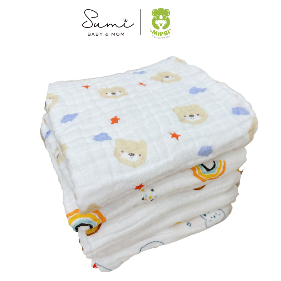 Khăn tắm xô nhăn 6 lớp Mipbi 100% cotton, Sumi Baby