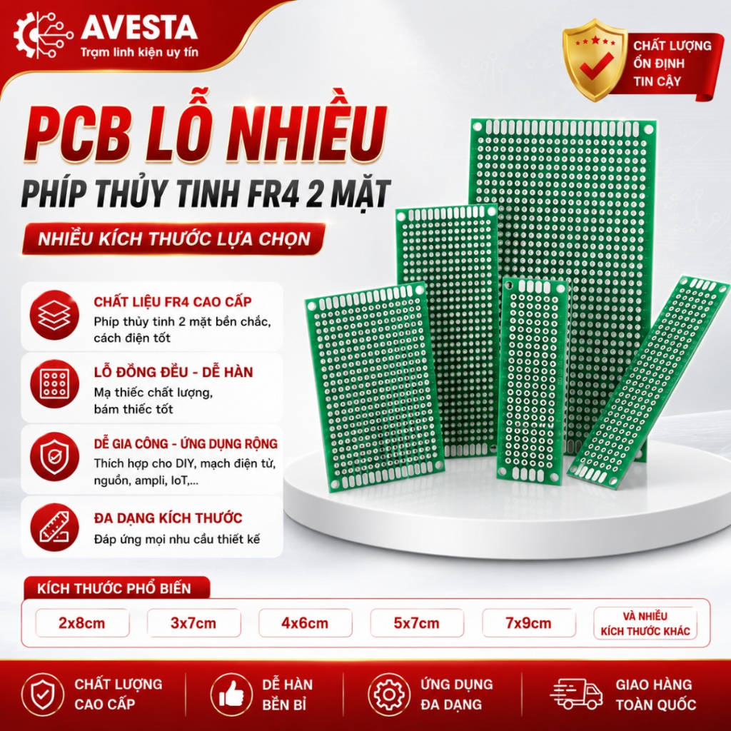 PCB lỗ nhiều kích thước phíp thủy tinh FR4 2 mặt Avesta