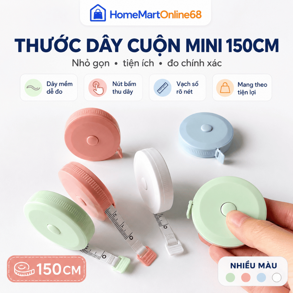 HomeMartOnline68 | Thước Dây Cuộn Mini 150cm, Thước Dây May Đo Cơ Thể Tự Cuộn Chính Xác Tiện Lợi