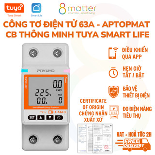 Công tơ điện tử thông minh Wifi, Aptomat, CB, Tuya Smart Life - 63A - Điều khiển điện qua điện thoại - STY-63Y