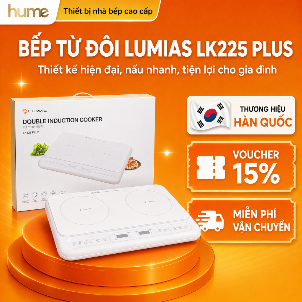 BẾP TỪ ĐÔI LUMIAS LK225 PLUS – CÔNG SUẤT 3500W, NẤU NHANH GẤP ĐÔI