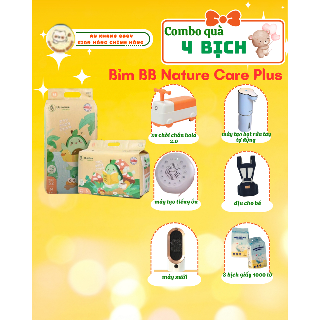Combo 4 Bịch Tã Dán/Quần BB Nature Care Plus Sợi Tre Hữu Cơ, Co Giãn 360°,Size NB-4XL An Khang Baby
