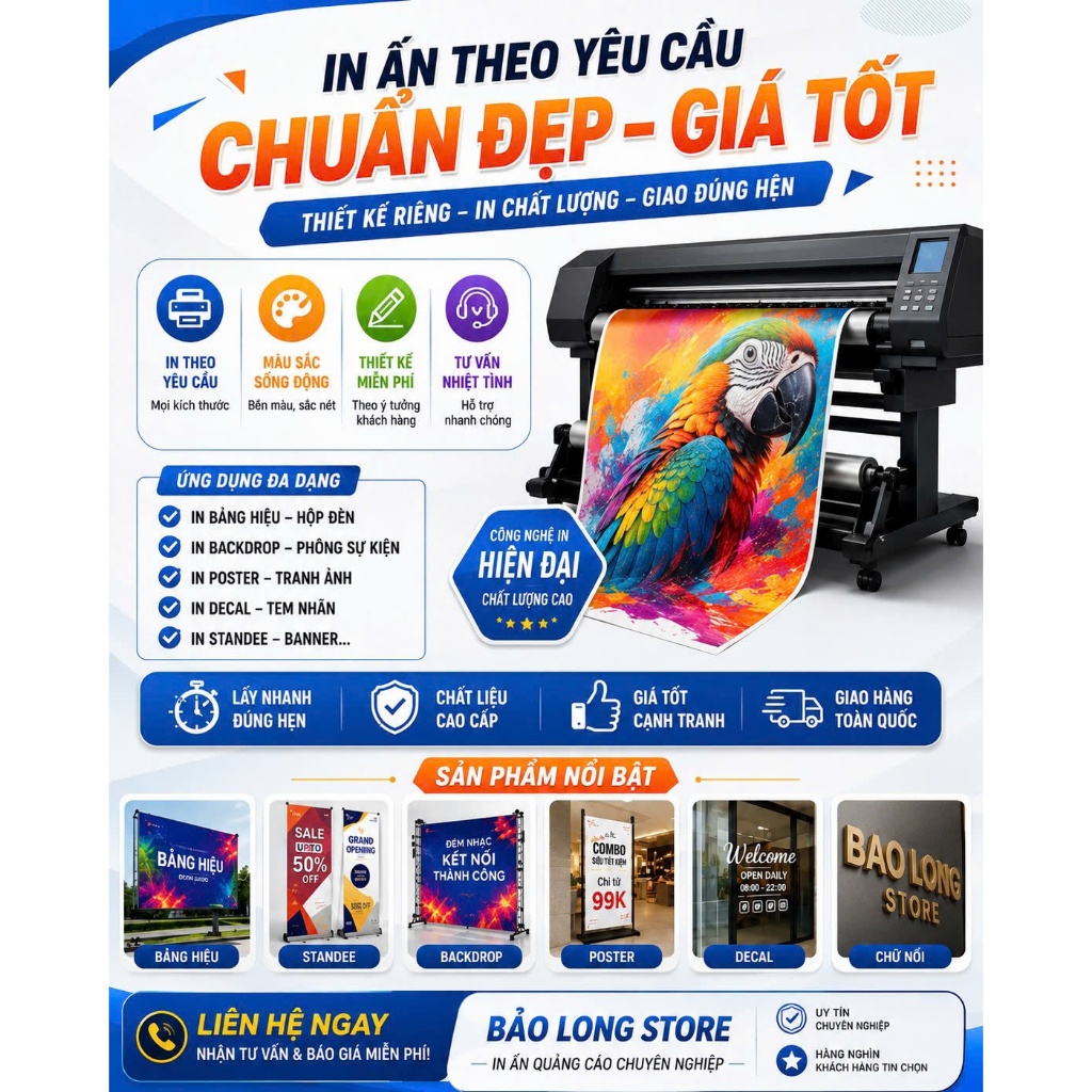 In bạt, decal hiflex quảng cáo, Băng ron, Standee, backdrop, .....