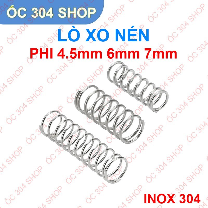 Lò Xo Inox Chống Gỉ Phi 4.5mm - 6mm - 7mm | Lò Xo Nén Công Nghiệp Chiều Dài 20mm/25mm/30mm/40mm