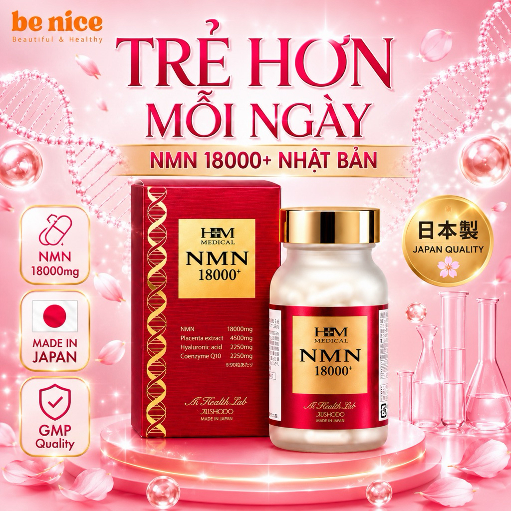 Viên Uống NMN 18000+ Aishodo Nhật Bản Hỗ Trợ Chống Lão Hóa Chăm Sóc Da - Be Nice