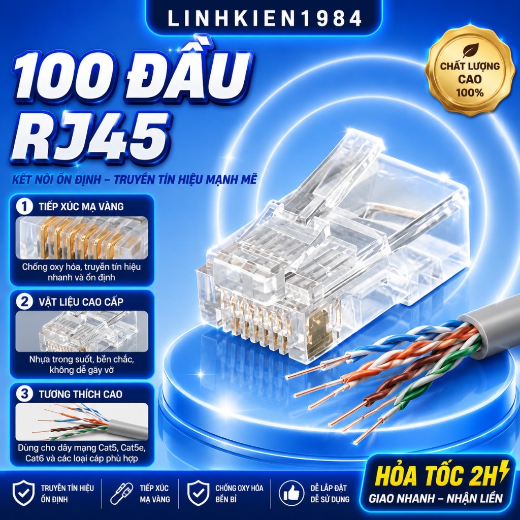 100 cái đầu mạng RJ45