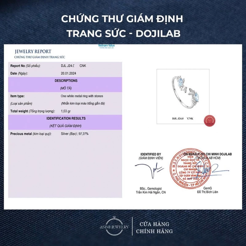 Nhẫn bạc nữ S925 Cánh Tiên Xanh Asimi Azure Flutter NA25 8