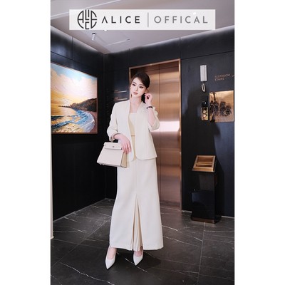 Set Công Sở Cao Cấp Alice Chất Chéo Nhật 3 Chi Tiết, Áo 2 Dây Phối Vest Tay Lửng, Chân Váy Bút Chì S1104