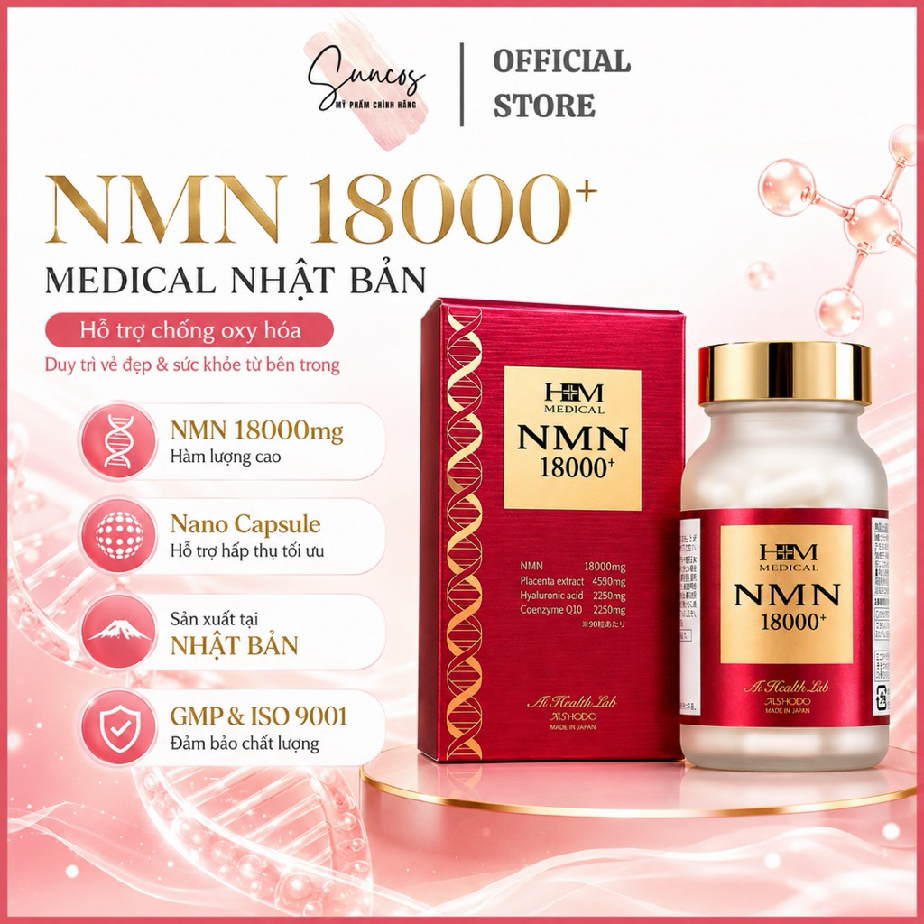 Viên Uống NMN 18000+ Nhật Bản Aishodo Hỗ Trợ Chăm Sóc Da Tăng Cường Sức Khỏe - Suncos