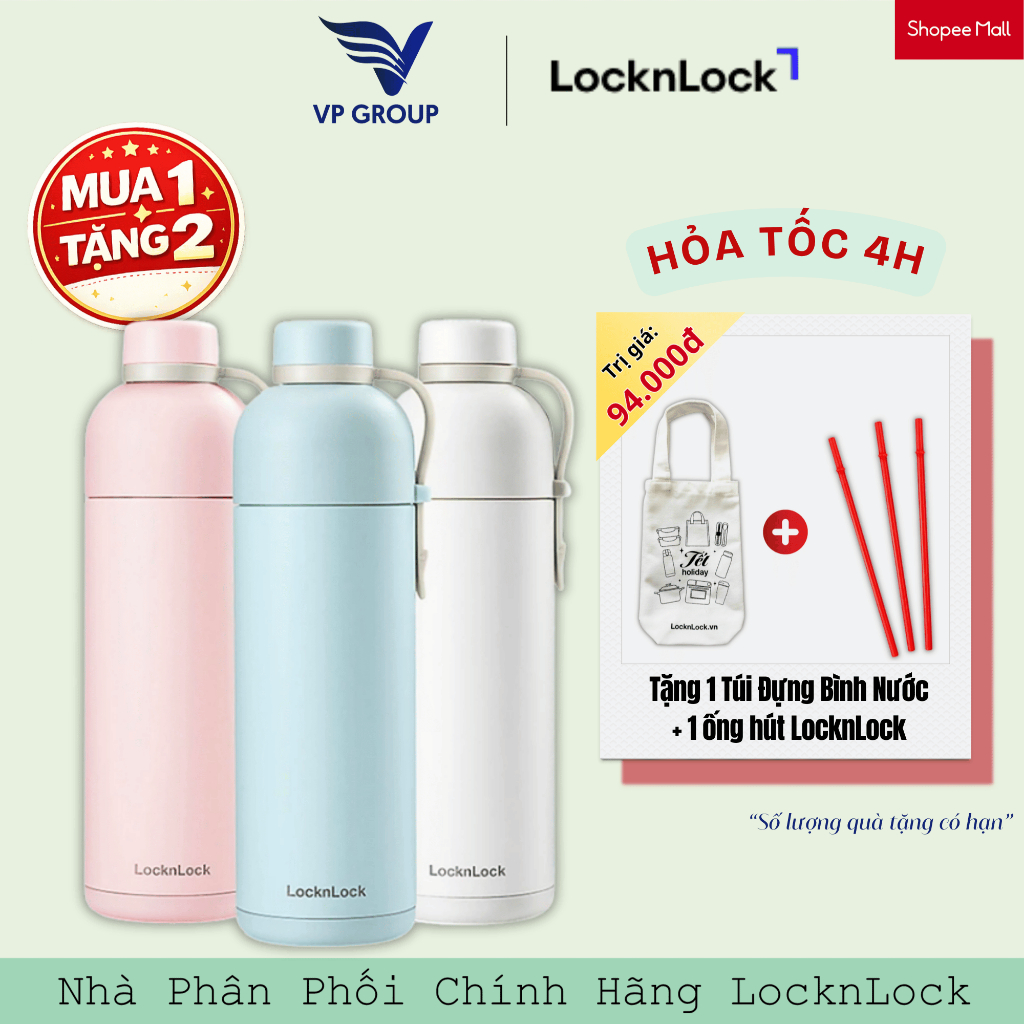 Bình giữ nhiệt LocknLock Belt Bottle 490ml, có quai xách, 3 màu (hồng, ngà, xanh mint)  -  LHC4267