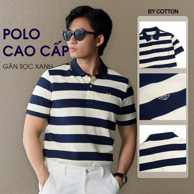 [New Deal] Áo Thun Polo Cao Cấp Gân Sọc Xanh Đen Thêu Fox - Luôn Tặng Hộp Đóng – BY COTTON