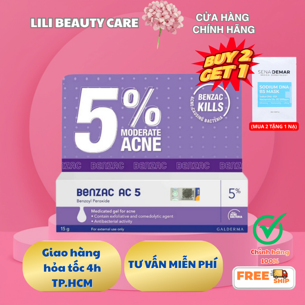 Galderma Benzac AC 5% Benzoyl Peroxide Thái Lan | Hỗ trợ giảm mụn viêm, mụn trứng cá, mụn mủ