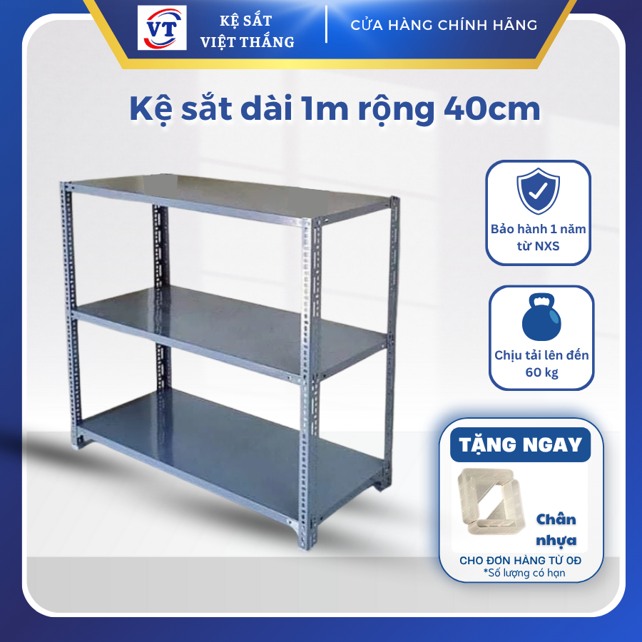 Kệ Sắt V Lỗ 3 Tầng 1m x 40cm x 1m - Kệ Để Đồ Đa Năng, Kệ Kho Hàng, Kệ Hồ Sơ Chịu Lực