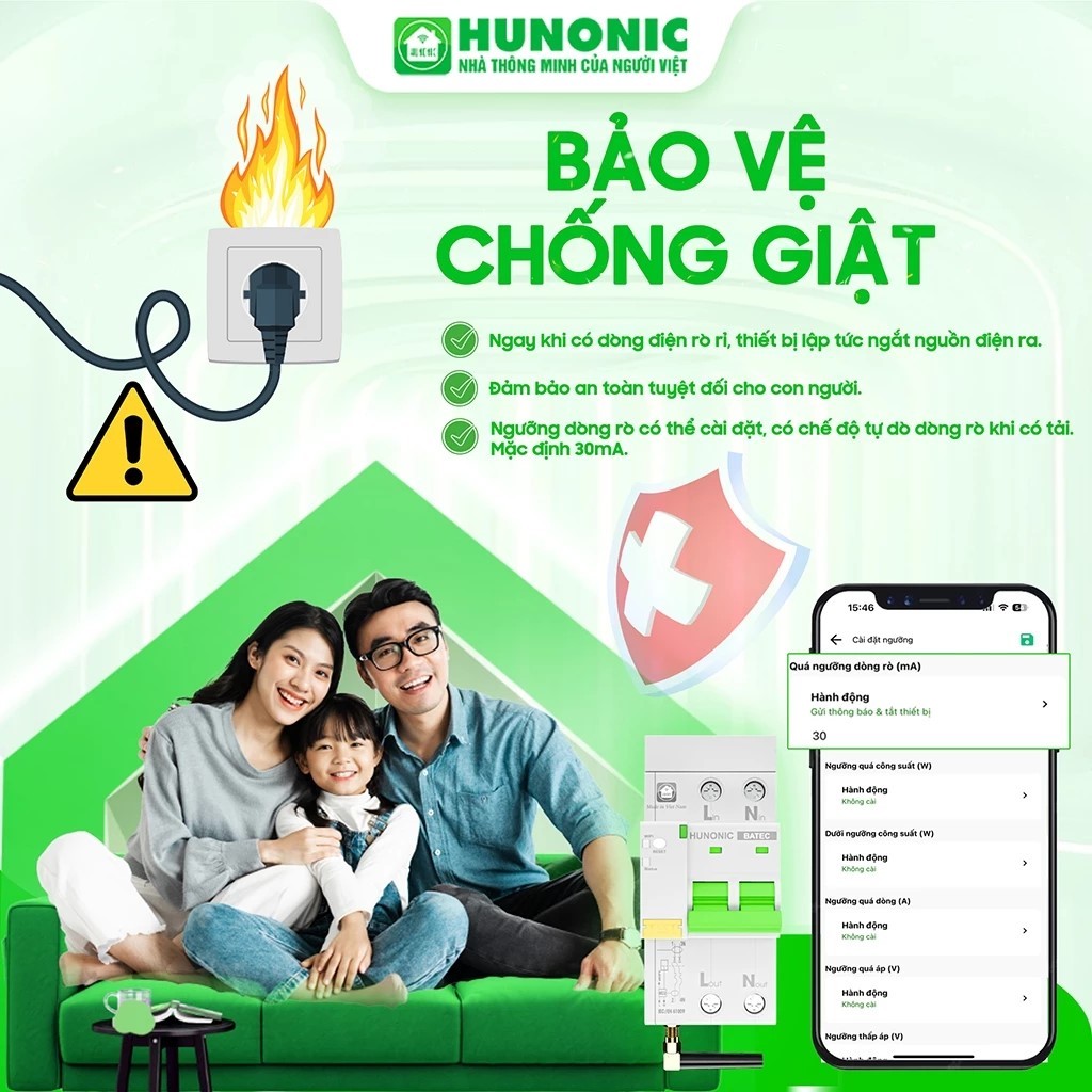 Aptomat Thông Minh Wifi Hunonic Notec Điều Khiển Từ Xa - Aptomat Hunonic 40A 63A 80A