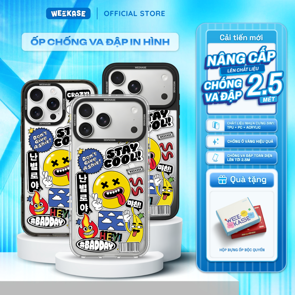 Ốp Lưng Cứng iPhone Chống Sốc Chống Va Đập Weekase In Hình Stay Cool - Màu in cực bền