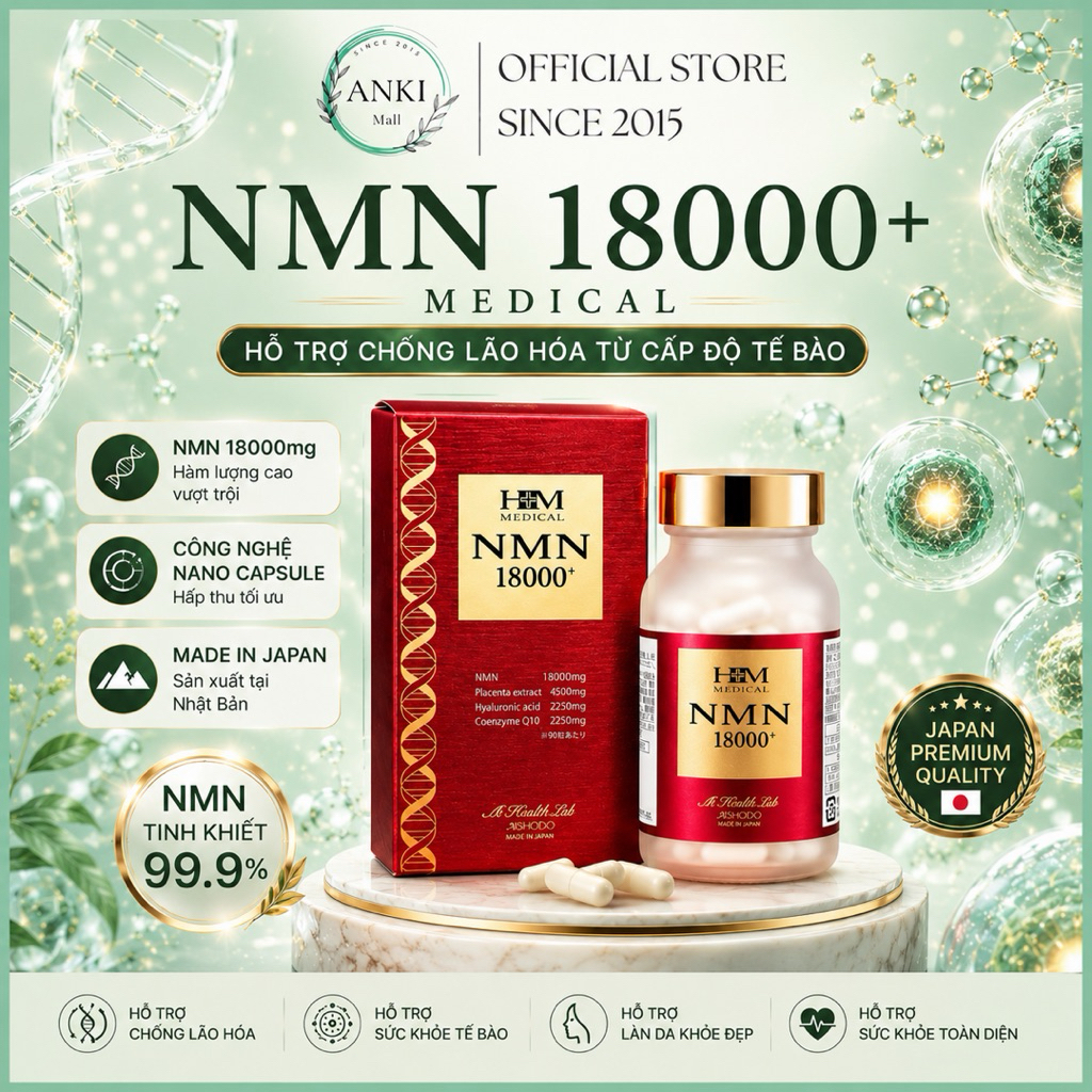 Viên Uống NMN 18000+ Aishodo Nhật Bản Hỗ Trợ Chống Oxy Hóa 90 Viên - Anki Mall
