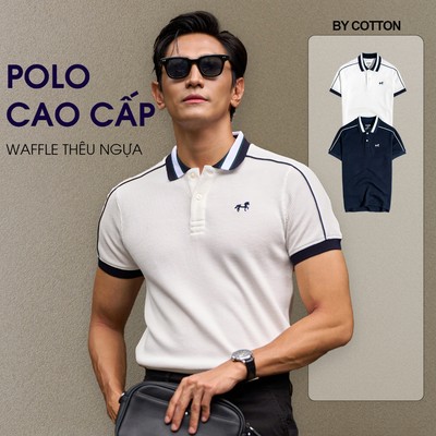 [BEST SELLER] Áo Thun Polo Nam Waffle Trắng & Xanh Đen Thêu Ngựa - Luôn Tặng Hộp Đóng – BY COTTON