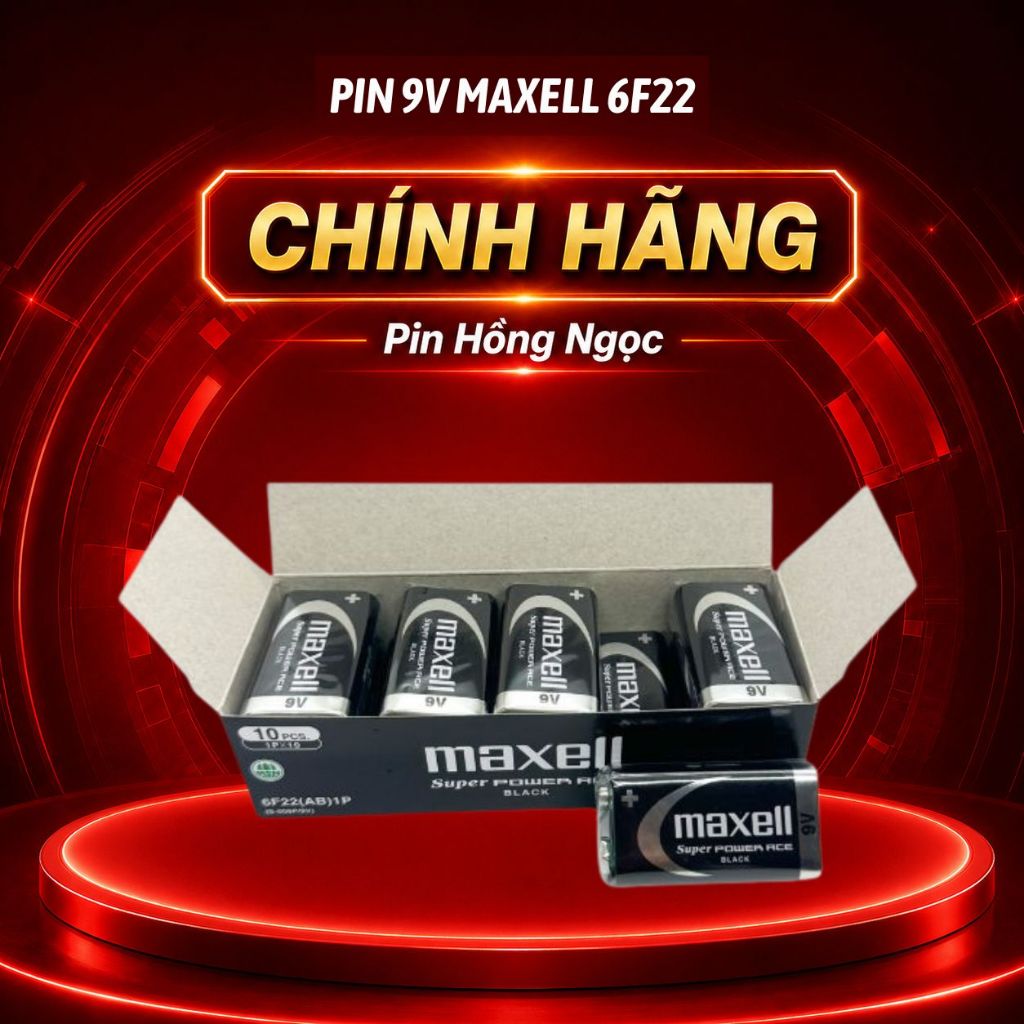 Vỉ 1 Viên pin 9V Maxell 6F22 ( 6F22 , 6LR61 , 522 ) , Pin Vuông