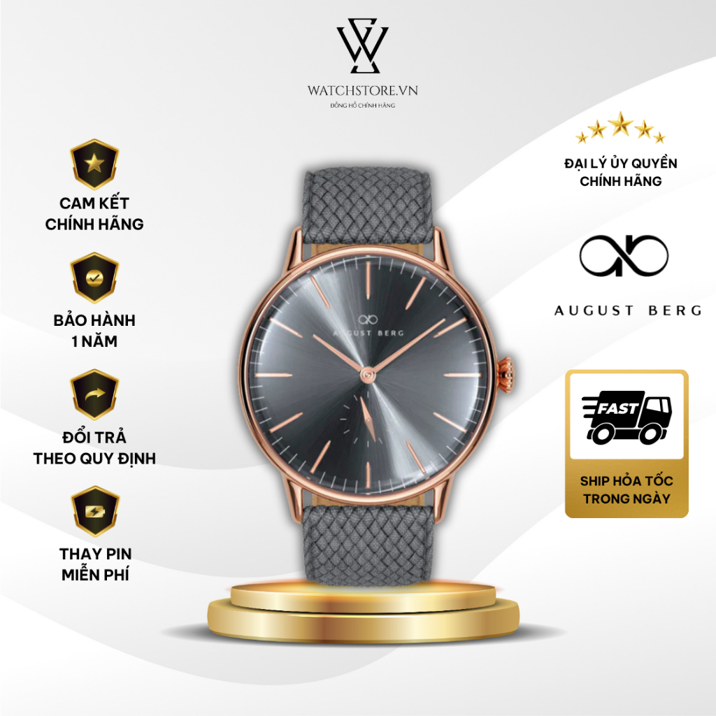 Đồng Hồ Nam August Berg 10140A09VCG9C Mặt Kính Sapphire 40mm Chống Nước Dây Đan Perlon Chính Hãng
