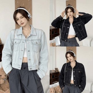 [DEAL MỚI] Áo Khoác Jean Crotop Nữ Đen Xám Chỉ Nổi Form Ngắn Dáng Suông Áo Khoác Jean Denim Mềm Cúc Cài MIAA